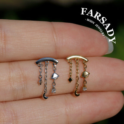 Moon Dangle Helix Push Pin Stud Earring