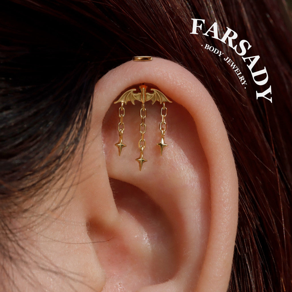 Bat Dangle Stars Vertical Helix Dangle Earring