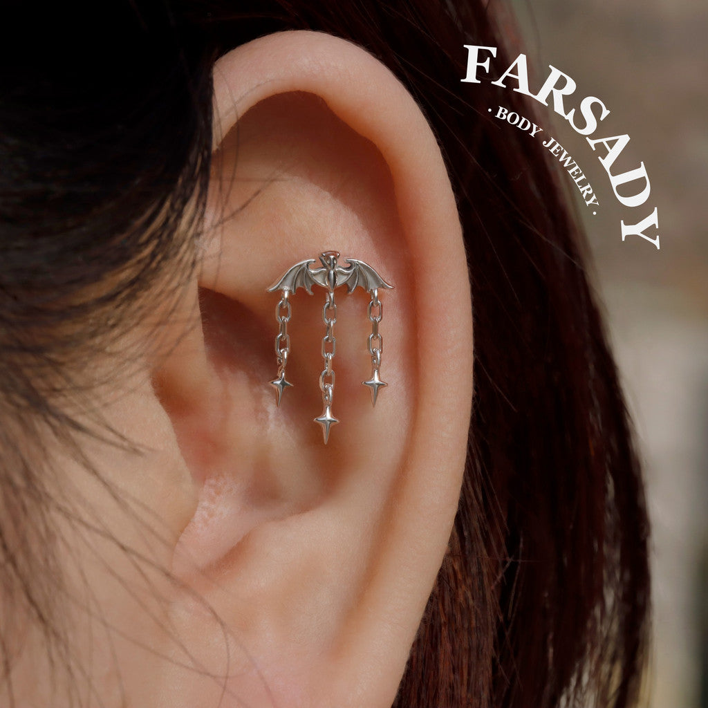 Bat Star Dangle Hidden Helix Earring