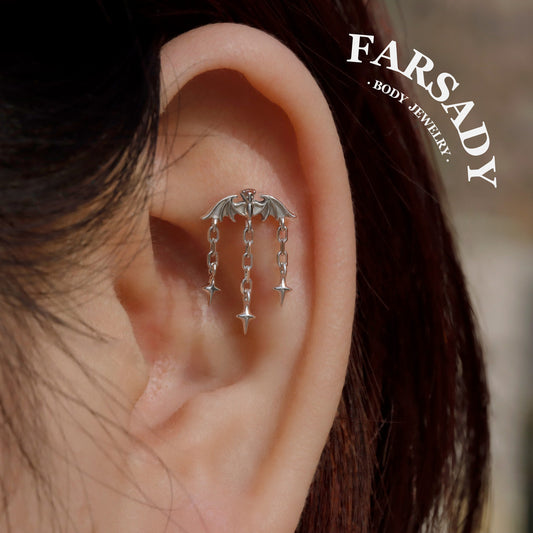 Bat Star Dangle Hidden Helix Earring