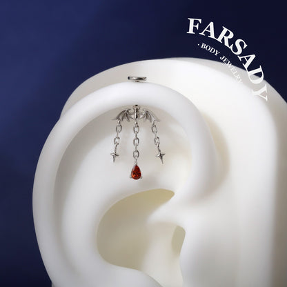Gothic Red Threadless Push In  Cartilage Stud