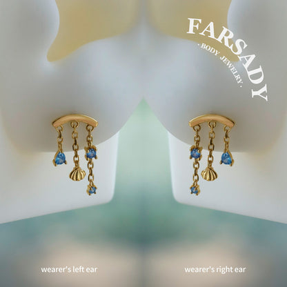 Ocean Shell Hidden Helix Chain Earring
