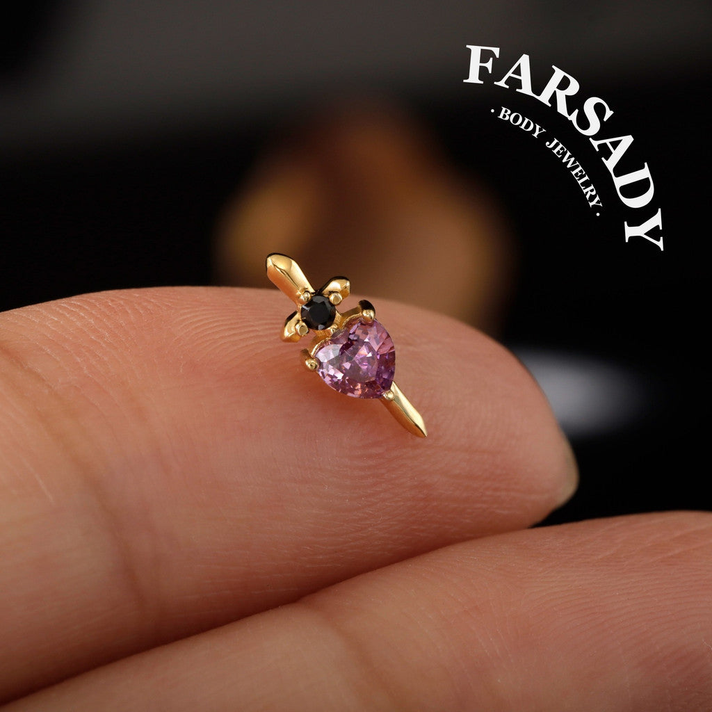 Sword Heart Threadless Push In Tragus Stud