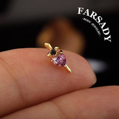 Sword Heart Threadless Push In Tragus Stud
