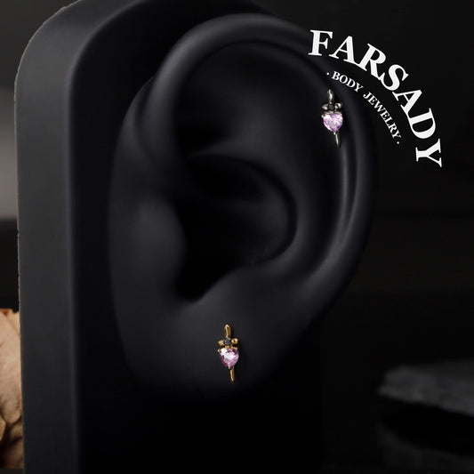 Sword Heart Threadless Push In Tragus Stud