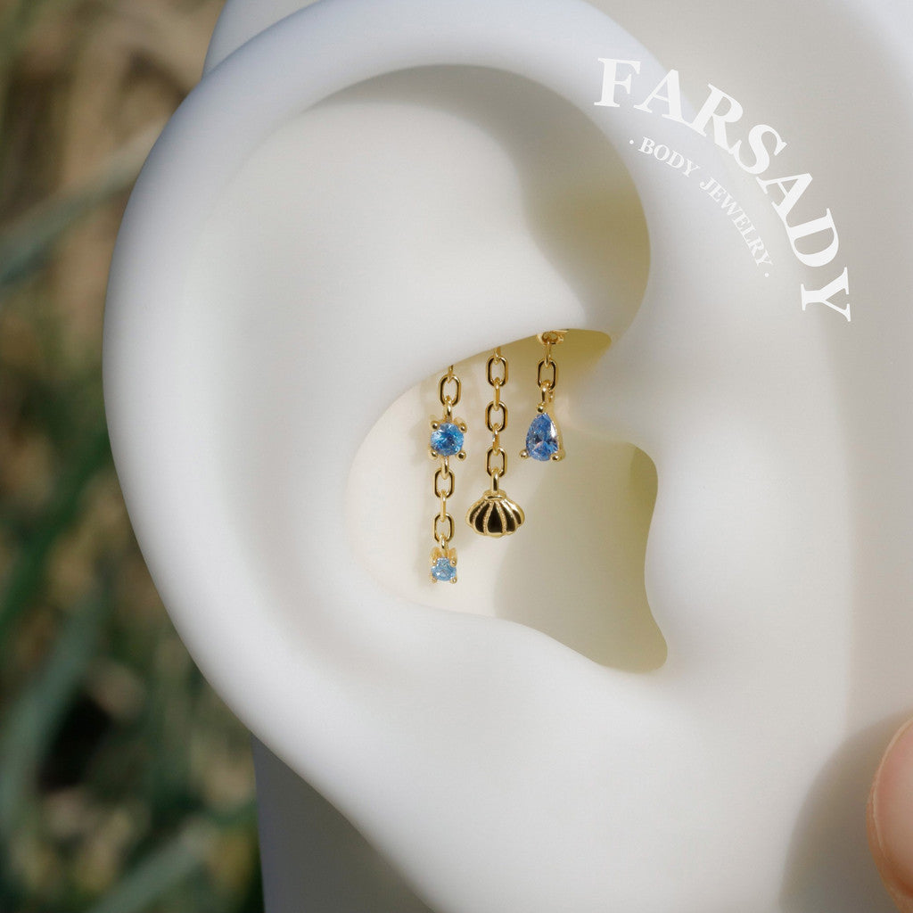 Ocean Blue CZ Push In Hidden Rook Stud