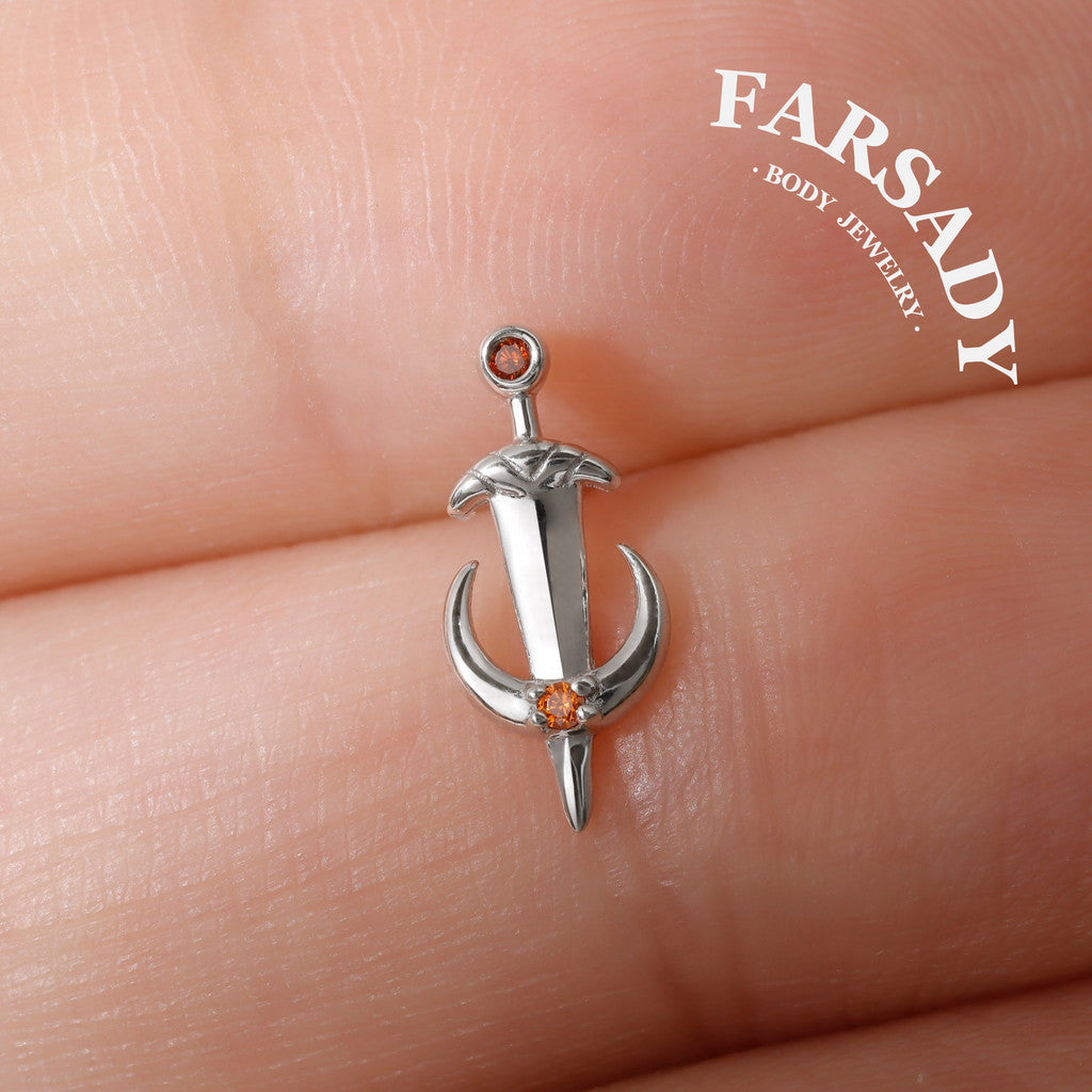 Silvery Moon Sword Threadless Tragus Stud