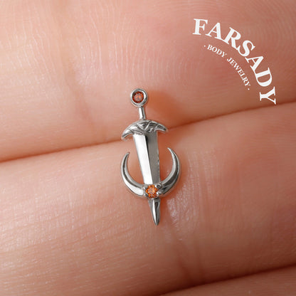 Silvery Moon Sword Threadless Tragus Stud