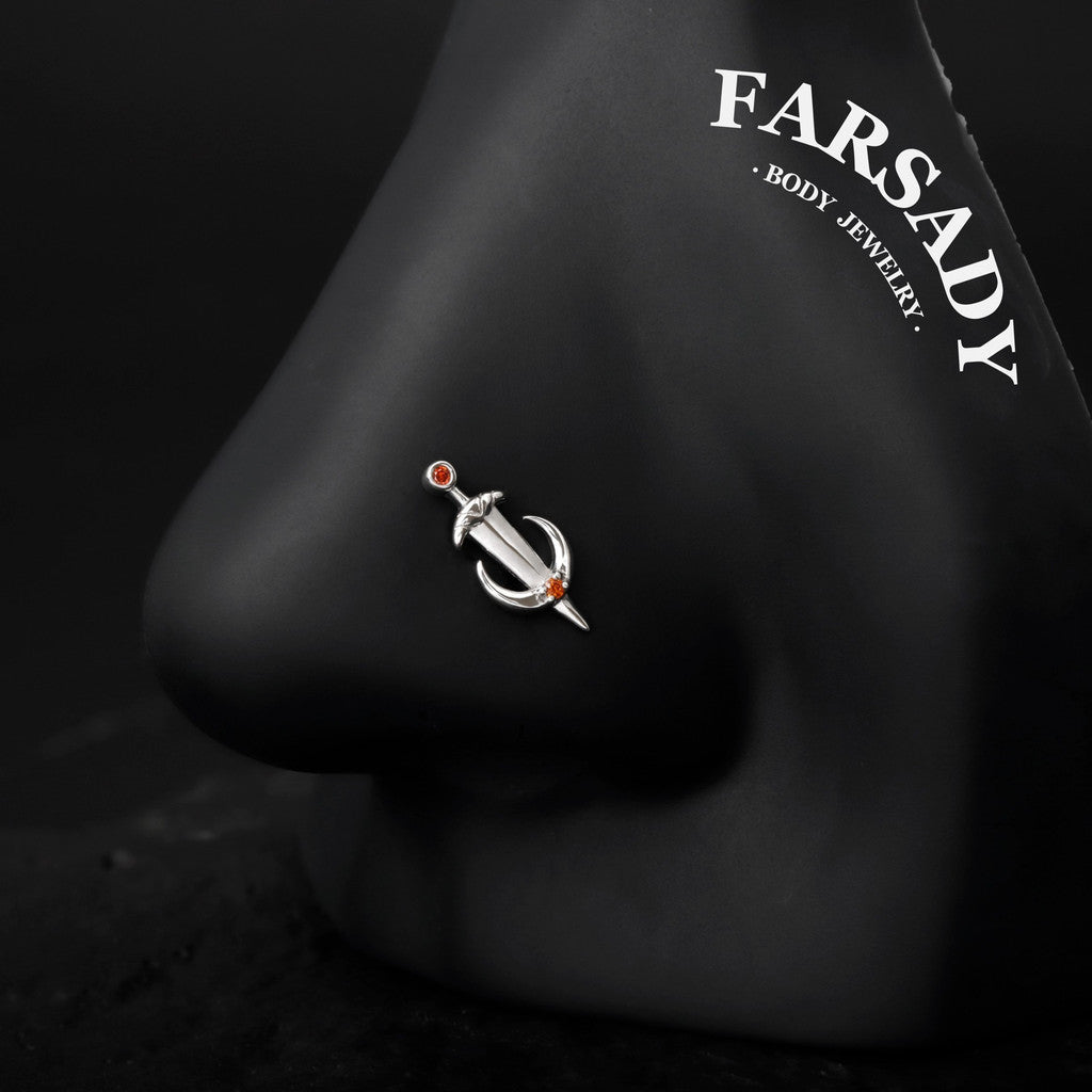 Silvery Moon Sword Threadless Tragus Stud