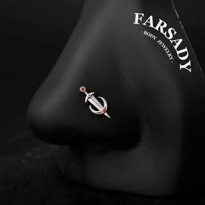 Silvery Moon Sword Threadless Tragus Stud